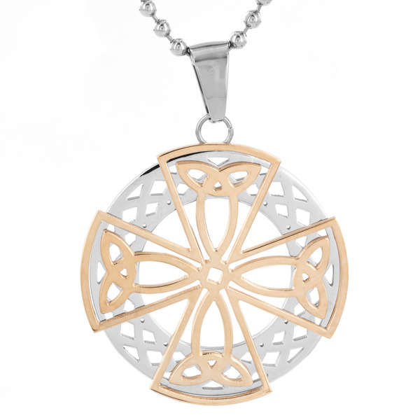Men's Stainless Steel Celtic Cross Medallion Pendant Necklace